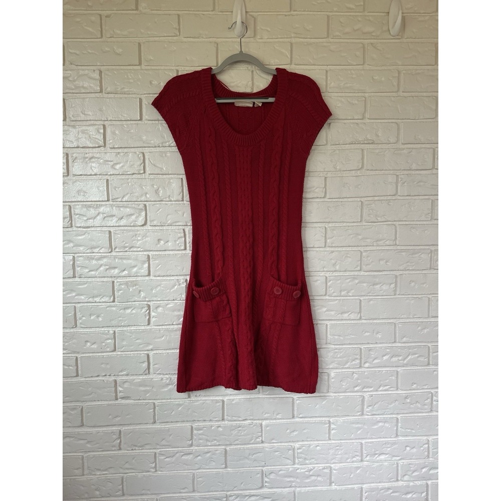 Red Cable Knit Sweater Dress S — Hilary Duff 2000s Cozy Preppy Y2K Style VNTG